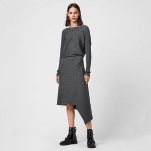 All Saints Eva Metal Asymmetrical Wool Blend Sweater Dress in Grey, Size Small